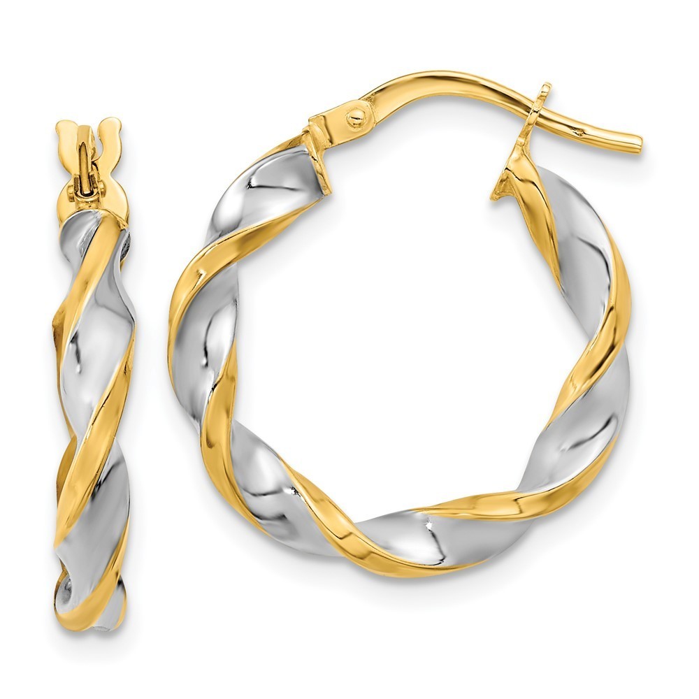 14k Yellow Gold & White Rhodium Polished & Twist Hoop Earring 22.2 L X 20.4 Mm W